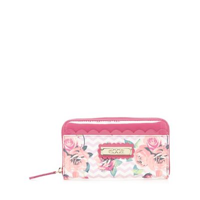 Pink scalloped trim floral chevron purse